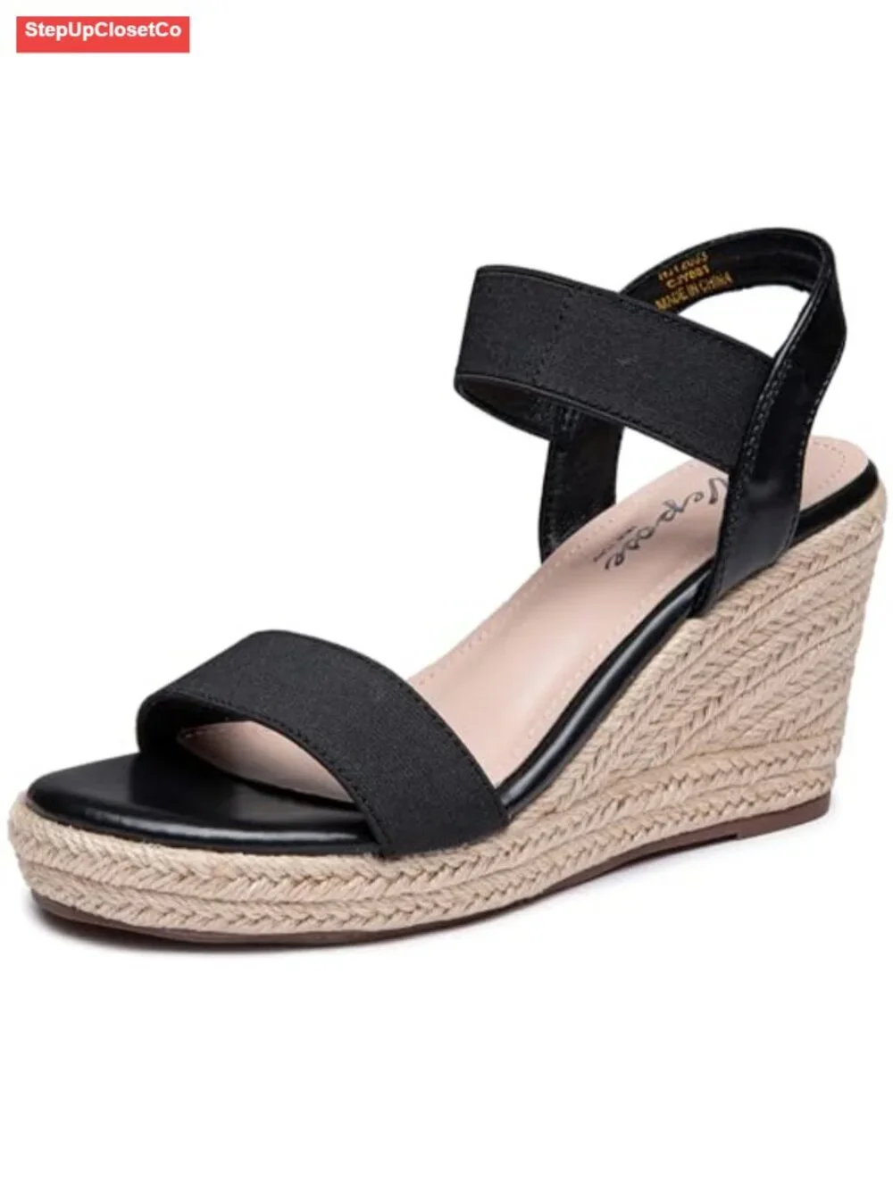 Open Toe Espadrille Wedge Sandals with Ankle Strap, Platform Strappy Wedge